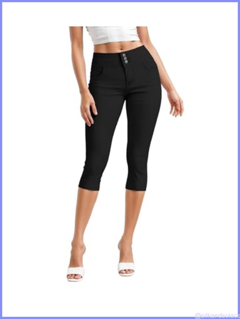Women's High Rise Hyper Stretch Capri Jeans 3-Button Skinny Fit